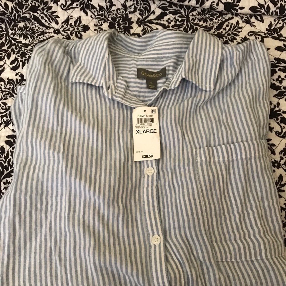 Style & Co. Woman’s Blue and White Striped Button-Up Shirt - XL